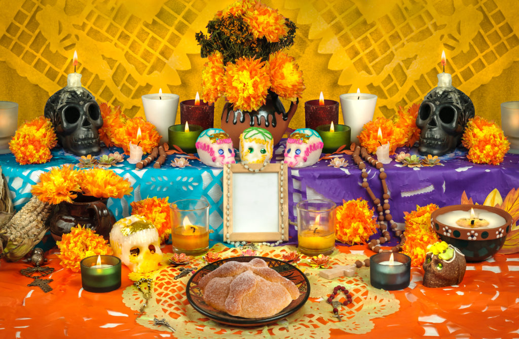 Altar for Day of the Dead with traditional decorations