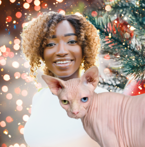 Chantal and her sphynx cat Godzilla