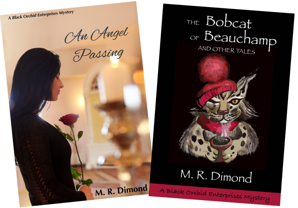 Two covers for story giveaways, An Angel Passing (sad woman [Dianne] at funeral) and The Bobcat of Beauchamp and Other Tales (bobcat winking and wearing a red hat, drinking a hot drink Photo 94689943 © Syda Productions | Dreamstime.com Photo 208343443 | © Marianna Ivanenko | Dreamstime.com