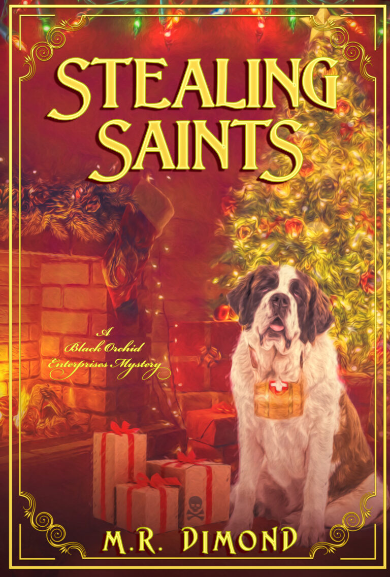 Stealing Saints Book 6 with images of Christmas tree and Saint Bernard